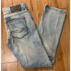 Buffalo SIX Jeans Mens 32 Slim Straight Distressed Gray/Blue Zip Pocket Cotton